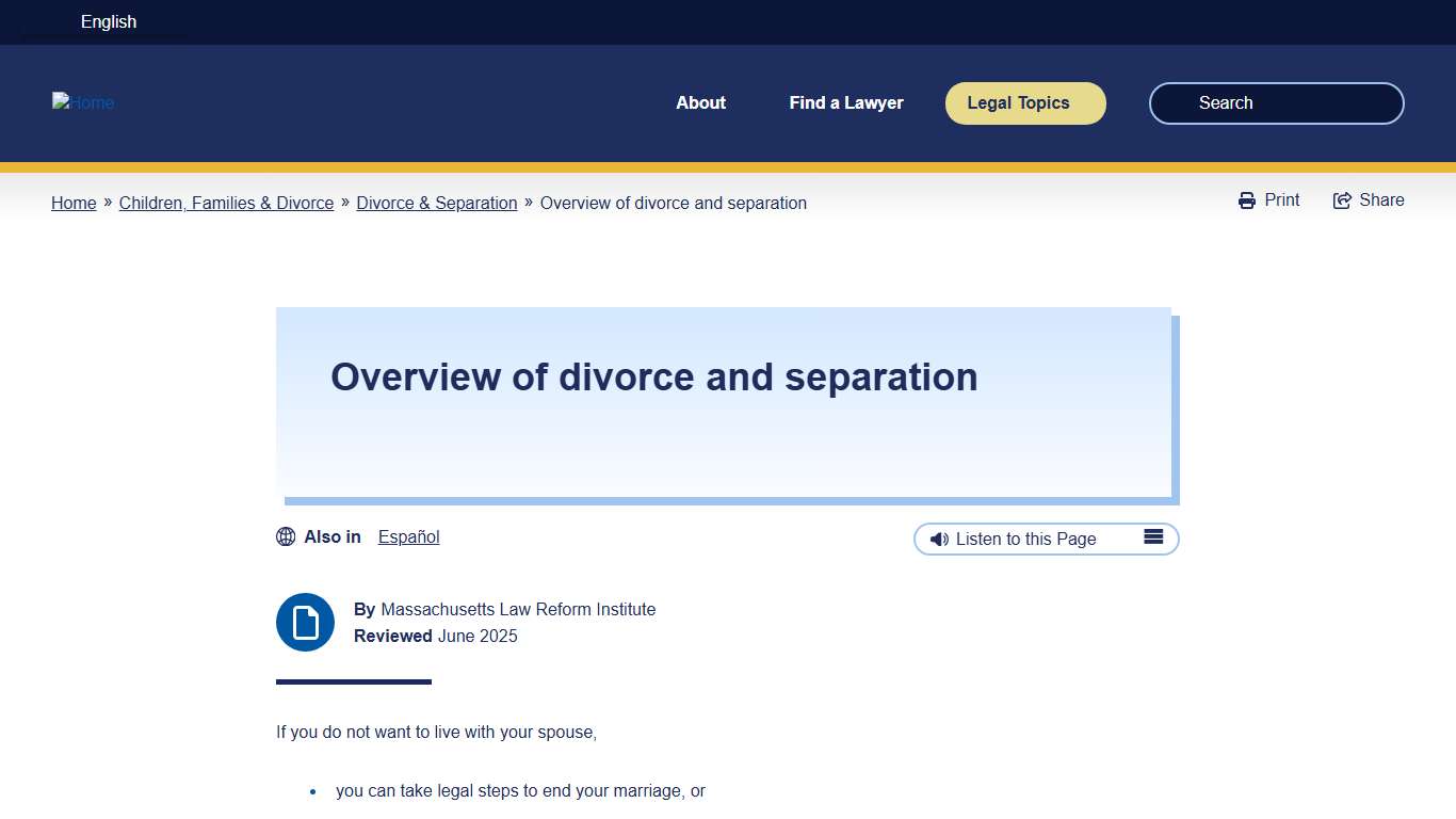 Overview of divorce and separation Massachusetts Legal Help
