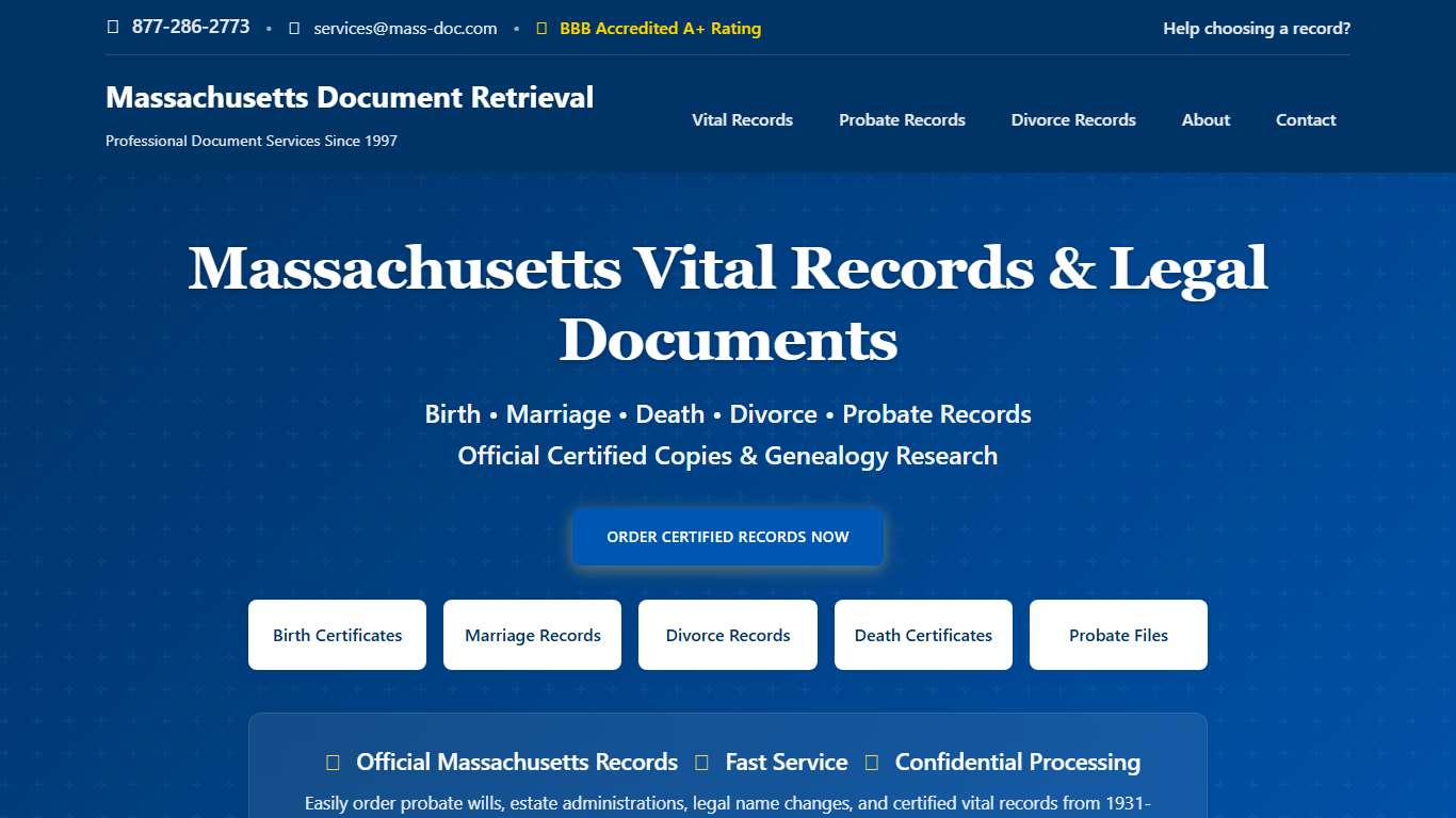 Massachusetts Document Retrieval Official Records Fast!