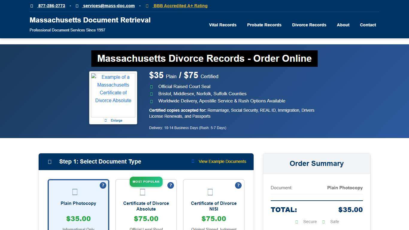 Order Massachusetts Divorce Records WW Delivery From $35